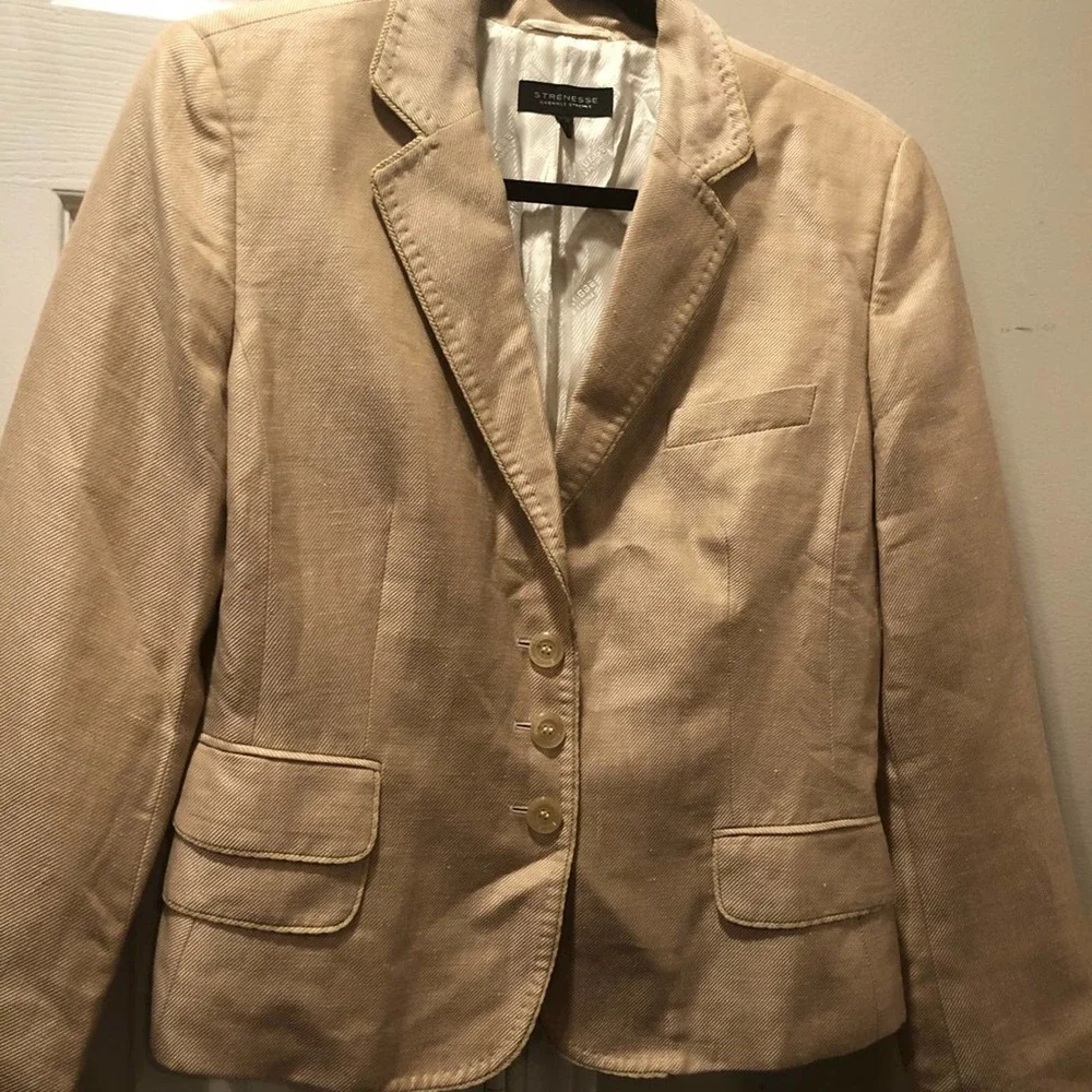 STRENESSE Gabriele Strehle Tan Linen Silk Blazer 8 - Picture 2 of 11